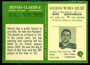 Roman Gabriel on back of 1966 Philadelphia Dennis Claridge card