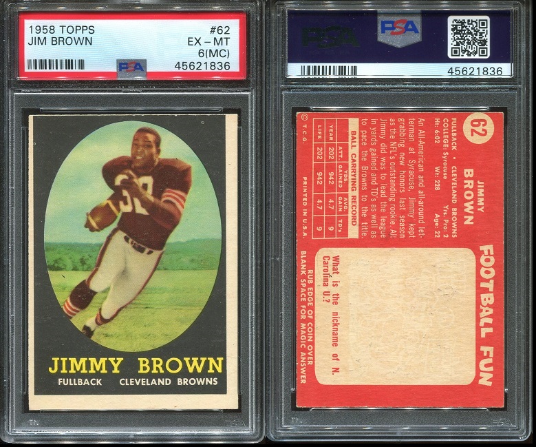 1958 Topps #62 - Jim Brown - PSA 6 mc