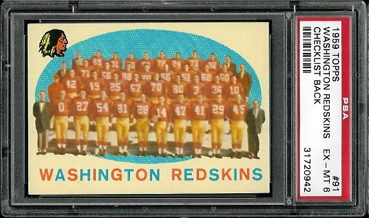 Redskins Team - 1959 Topps #91 - PSA 6