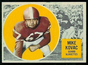 1960 Topps CFL #43 - Mike Kovac - exmt
