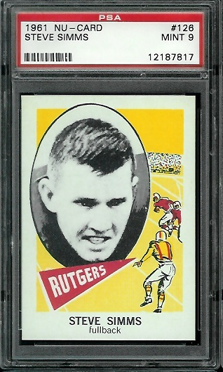 Steve Simms - 1961 Nu-Card #126 - PSA 9