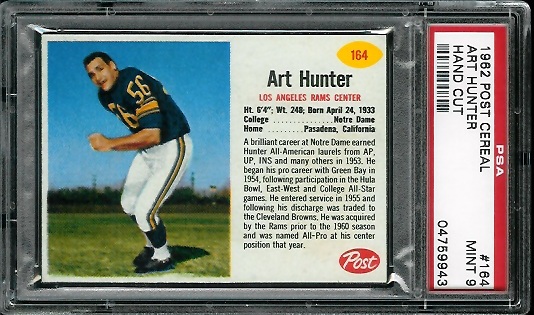 Art Hunter - 1962 Post Cereal #164 - PSA 9
