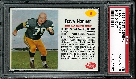 Dave Hanner - 1962 Post Cereal #5 - PSA 8