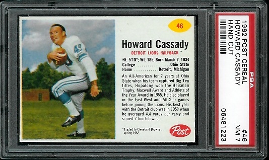 Howard Cassady - 1962 Post Cereal #46 - PSA 7
