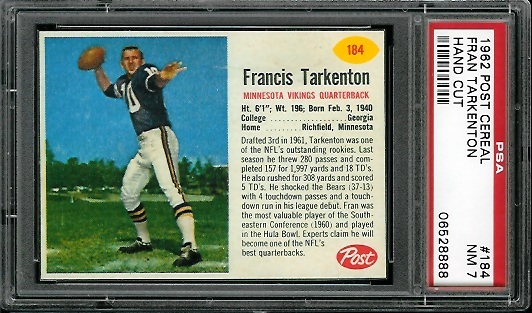Fran Tarkenton - 1962 Post Cereal #184 - PSA 7