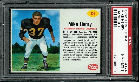 Mike Henry - 1962 Post Cereal #124 - PSA 8