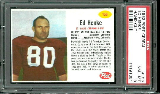 Ed Henke - 1962 Post Cereal #156 - PSA 8