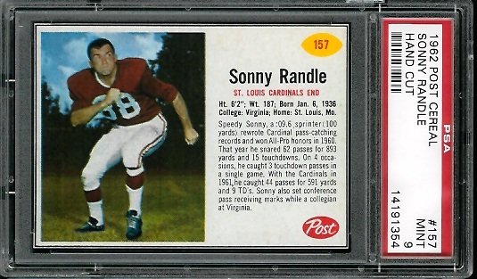 Sonny Randle - 1962 Post Cereal #157 - PSA 9