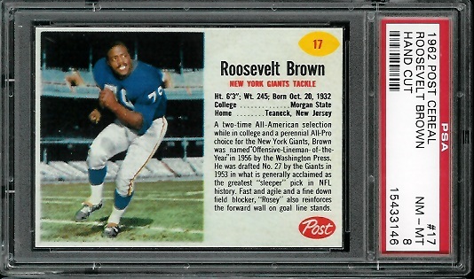 Roosevelt Brown - 1962 Post Cereal #17 - PSA 8
