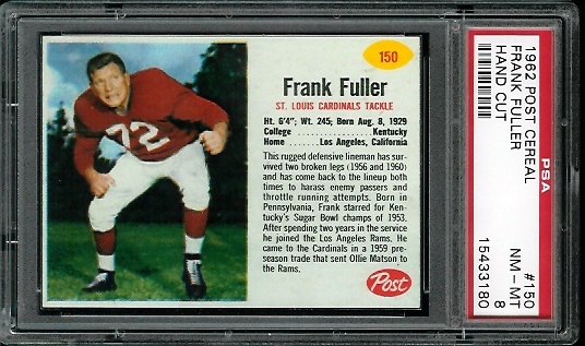 Frank Fuller - 1962 Post Cereal #150 - PSA 8