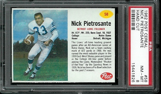 Nick Pietrosante - 1962 Post Cereal #58 - PSA 8