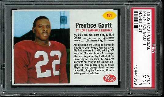 Prentice Gautt - 1962 Post Cereal #151 - PSA 9