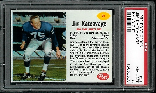 Jim Katcavage - 1962 Post Cereal #21 - PSA 8