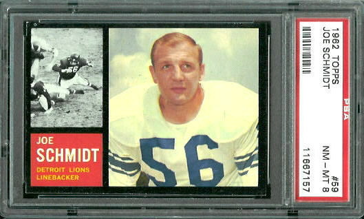 1962 Topps #59 - Joe Schmidt - PSA 8
