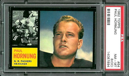 Paul Hornung - 1962 Topps #64 - PSA 8 oc
