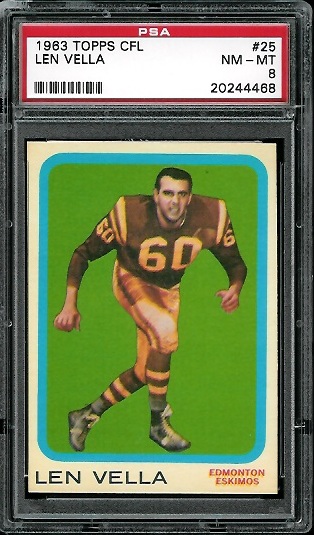 Len Vella - 1963 Topps CFL #25 - PSA 8