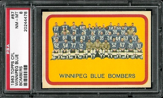 Winnipeg Blue Bombers Team - 1963 Topps CFL #87 - PSA 8