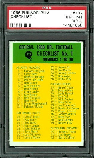 Checklist 1 - 1966 Philadelphia #197 - PSA 8 oc