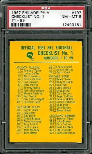 Checklist 1 - 1967 Philadelphia #197 - PSA 8