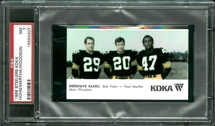 Defensive Backs - Bob Hohn - Paul Martha - Marv Woodson - 1968 KDKA Steelers #4 - PSA 7