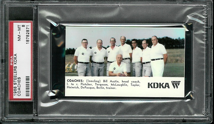 Coaches - Bill Austin - Tom Fletcher - Torgy Torgeson - Leon McLaughlin - Hugh Taylor - Don Heinrich - Carl DePasqua - Mr. Berlin - 1968 KDKA Steelers #2 - PSA 8
