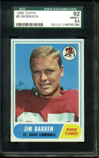 1968 Topps #8 - Jim Bakken - SGC 92
