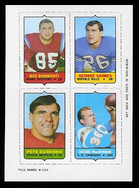 Buoniconti - Saimes - Duranko - MacKinnon - 1969 Topps 4-in-1 #11 - nm