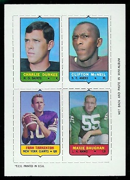 Durkee - McNeil - Tarkenton - Baughan - 1969 Topps 4-in-1 #16 - nm