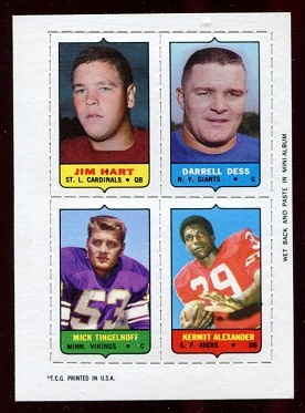 1969 Topps 4-in-1 #19 - Jim Hart, Darrell Dess, Mick Tingelhoff, Kermit Alexander - nm