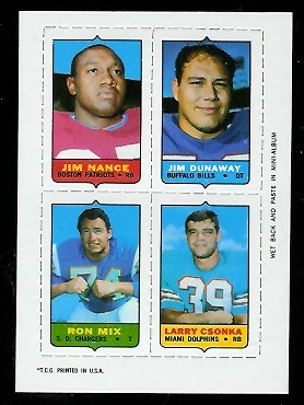 Nance - Dunaway - Mix - Csonka - 1969 Topps 4-in-1 #40 - nm