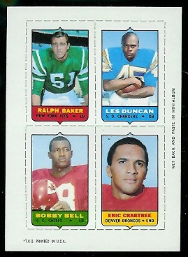 1969 Topps 4-in-1 #5 - Ralph Baker, Les Duncan, Bobby Bell, Eric Crabtree - nm