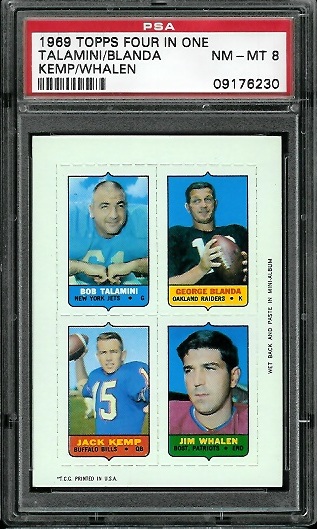 Talamini - Blanda - Whalen - Kemp - Bob Talamini - George Blanda - Jim Whalen - Jack Kemp - 1969 Topps 4-in-1 #56 - PSA 8