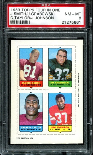 Smith - Grabowski - Taylor - Johnson - Jackie Smith - Jim Grabowski - Charley Taylor - Jim Johnson - 1969 Topps 4-in-1 #52 - PSA 8