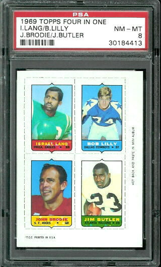 Lang - Lilly - Brodie - Butler - Israel Lang - Bob Lilly - John Brodie - Jim Butler - 1969 Topps 4-in-1 #33 - PSA 8