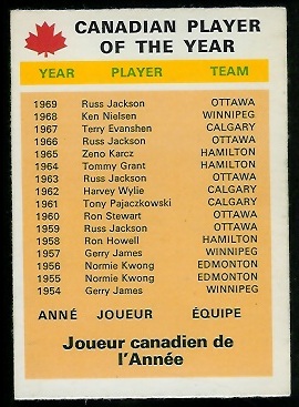 Canadian Player of the Year - 1970 O-Pee-Chee CFL #112 - nm