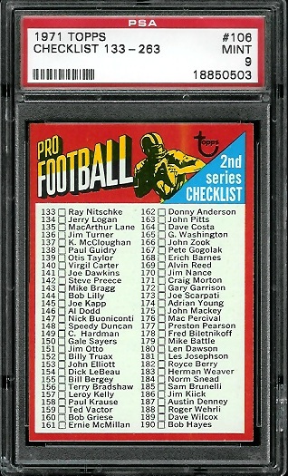 Checklist - 1971 Topps #106 - PSA 9
