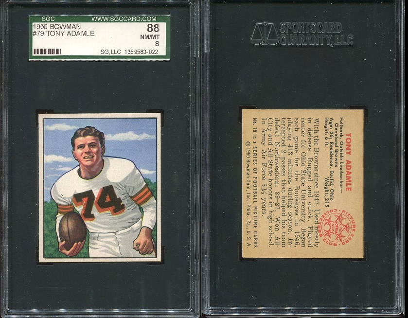 1950 Bowman #79 - Tony Adamle - SGC 88