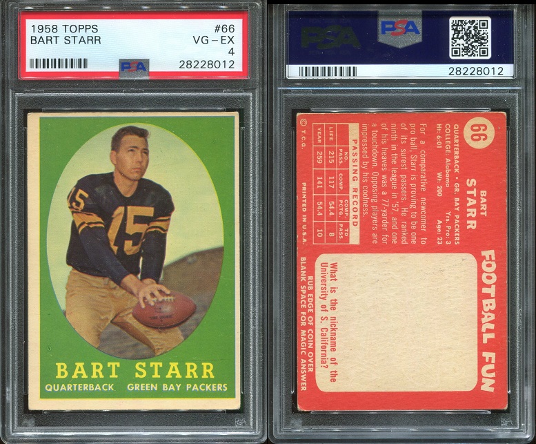 1958 Topps #66 - Bart Starr - PSA 4