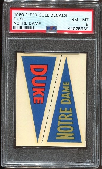 1960 Fleer College Pennant Decals #4 - Duke - Notre Dame - PSA 8