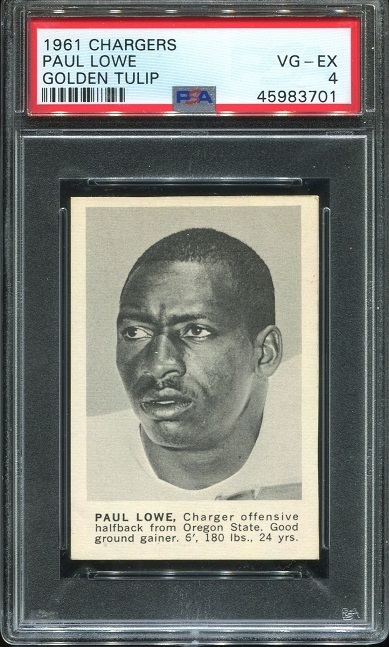 1961 Golden Tulip Chargers #12 - Paul Lowe - PSA 4