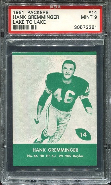 1961 Packers Lake to Lake #14 - Hank Gremminger - PSA 9