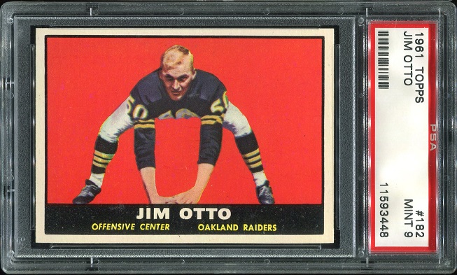1961 Topps #182 - Jim Otto - PSA 9