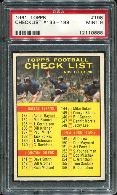 1961 Topps #198 - Checklist - PSA 9