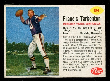 1962 Post Cereal #184 - Fran Tarkenton - ex