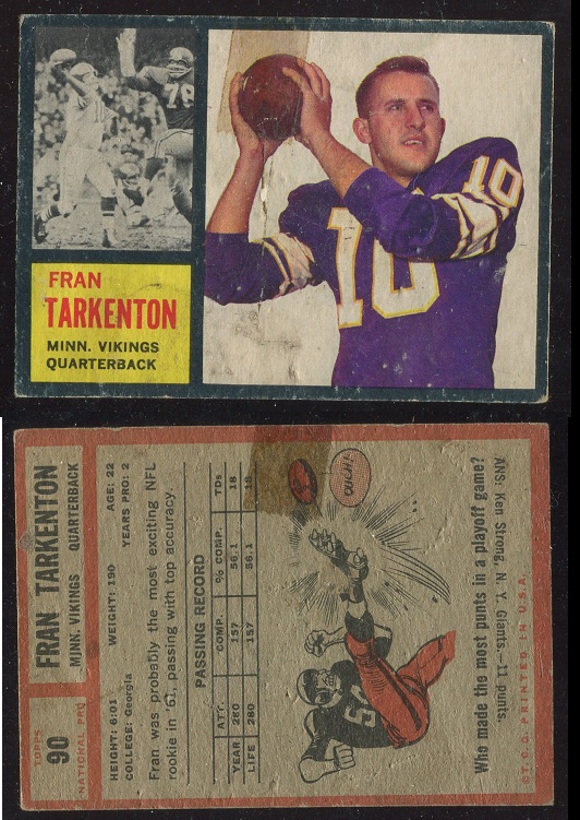 1962 Topps #90 - Fran Tarkenton - poor