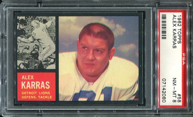 1962 Topps #58 - Alex Karras - PSA 8