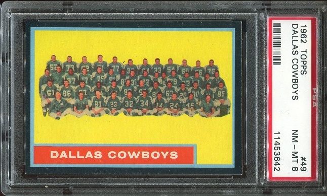 1962 Topps #49 - Dallas Cowboys Team - PSA 8