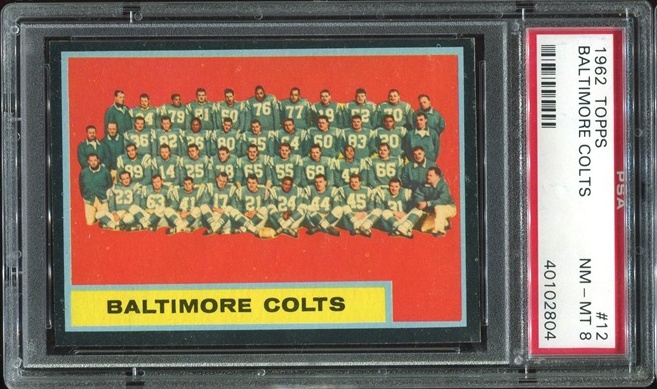 1962 Topps #12 - Baltimore Colts Team - PSA 8