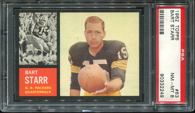1962 Topps #63 - Bart Starr - PSA 8