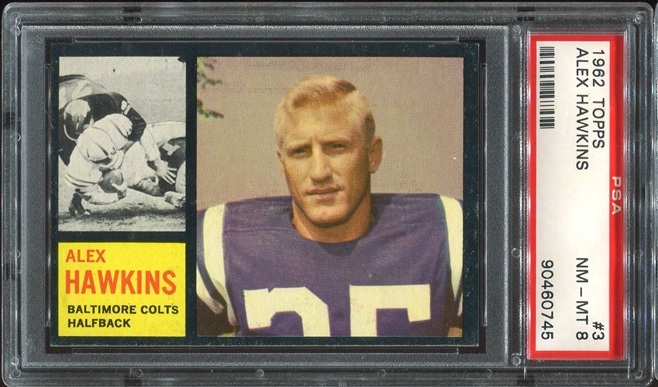 1962 Topps #3 - Alex Hawkins - PSA 8